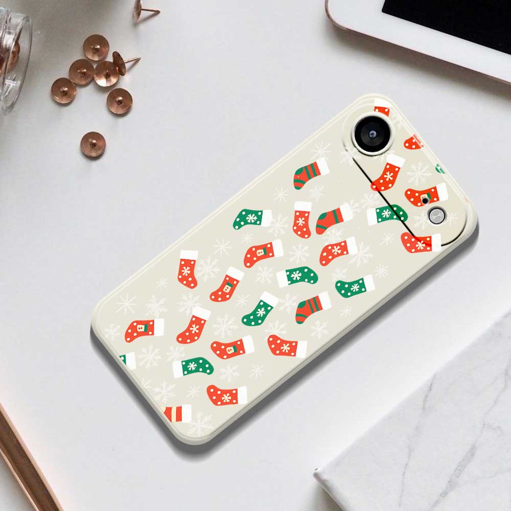 Für iPhone 17 Air Hülle Schneeflocken Socken Muster Druck Gerade Kante TPU Handy Rückseite