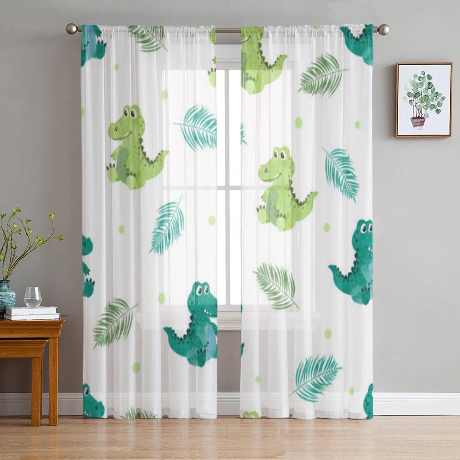 

Прозрачные шторы с рисунком динозавра и радуги для гостиной, спальни, тюлевые оконные шторы для украшения кухни 135W x 114H(cm)