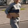 New Beach Bag, Fashionable Vacation Style, Color Blocking Splicing Grass Woven Bag, Large Capacity Portable Tote Bag