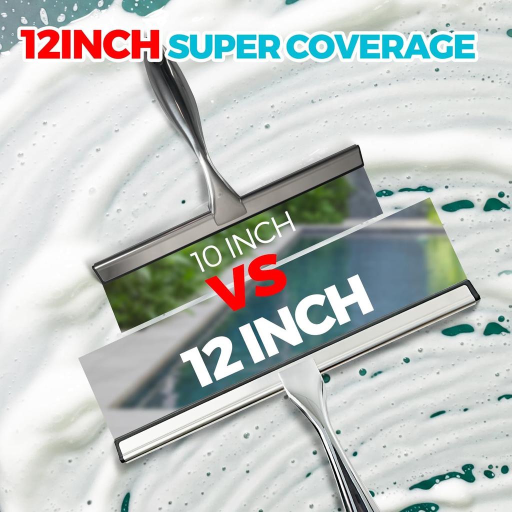 12-Inch All-Purpose Shower Squeegee for Shower Doors, Tile Shower Walls, Bathroom, Window, Glass and Car Windshield, Mirrors and Kitchen-Stainless