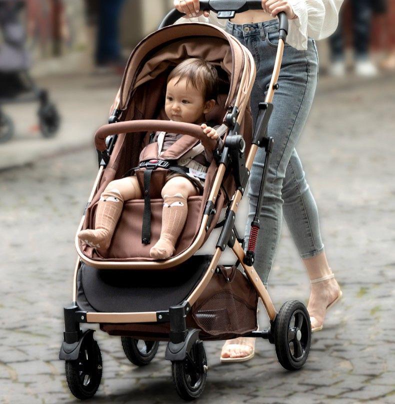 Convertible Lightweight Baby Stroller: Reclining, Foldable, High Landscape, Shock-Absorbing, Two-Way Use for Newborns