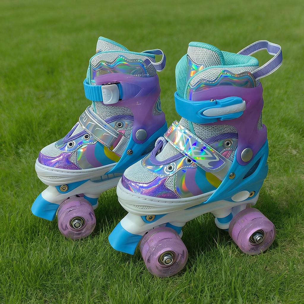 Children's Beginner Roller Skates, Ages 3-12, Four-Wheel Double Row with Flashing Wheels for Boys and Girls