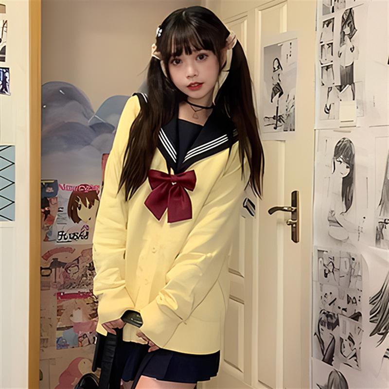 Japanese College Style V-Neck Cardigan for Women - Autumn/Winter School Uniform Sweater