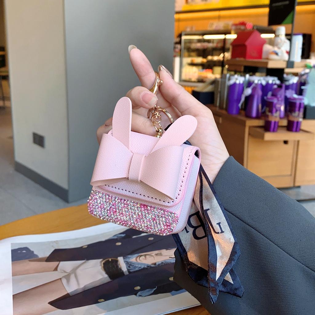 New fashion Internet celebrities ins wind pu small bag with diamond keychain earphone bag pendant change bag portable and high luxury