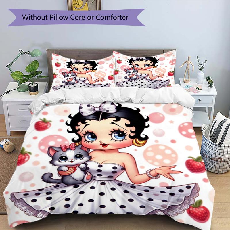 Betty Boop Party Design Bed Bedding Set 1 Duvet Cover + 2 Pillowcases Soft Breathable Household Bed Linens