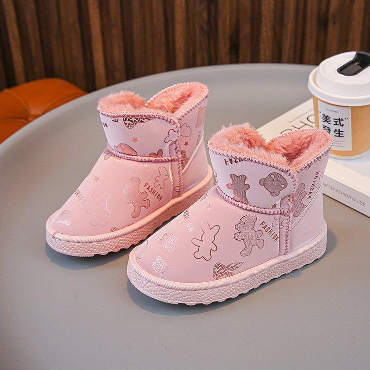 

Повседневные зимние ботинки средней высоты для девочек с однотонным дизайном — сезон осень/зима, застежка-липучка 30 розовый