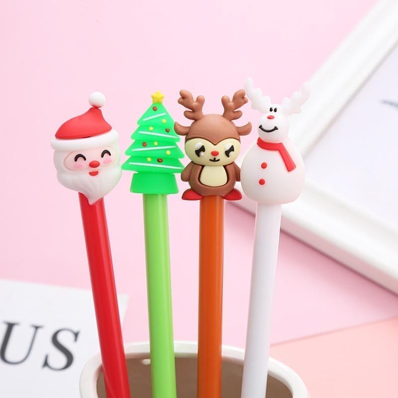 15Pcs Christmas Themed Decorative Topper Pen Set, Back to School Season Student Stationery with Santa Claus, Christmas Tree, Reindeer and Gift Box Orn