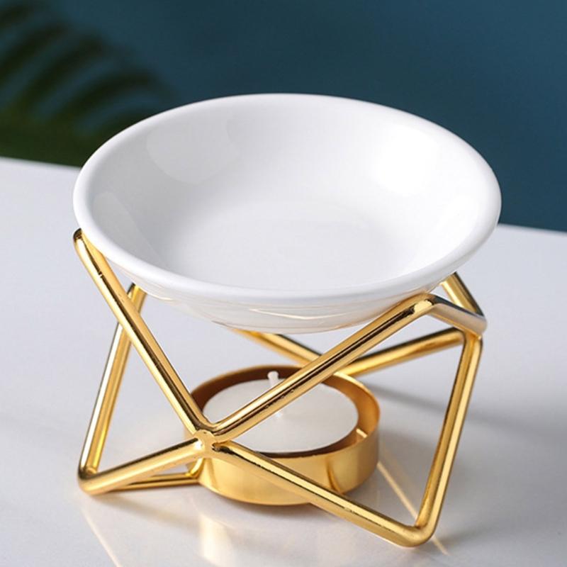 Aromatherapies Diffuser Wax Melt Burners with Ceramics Bowl Metal Tealight Holder Rack for Enhancing Home Aesthetic