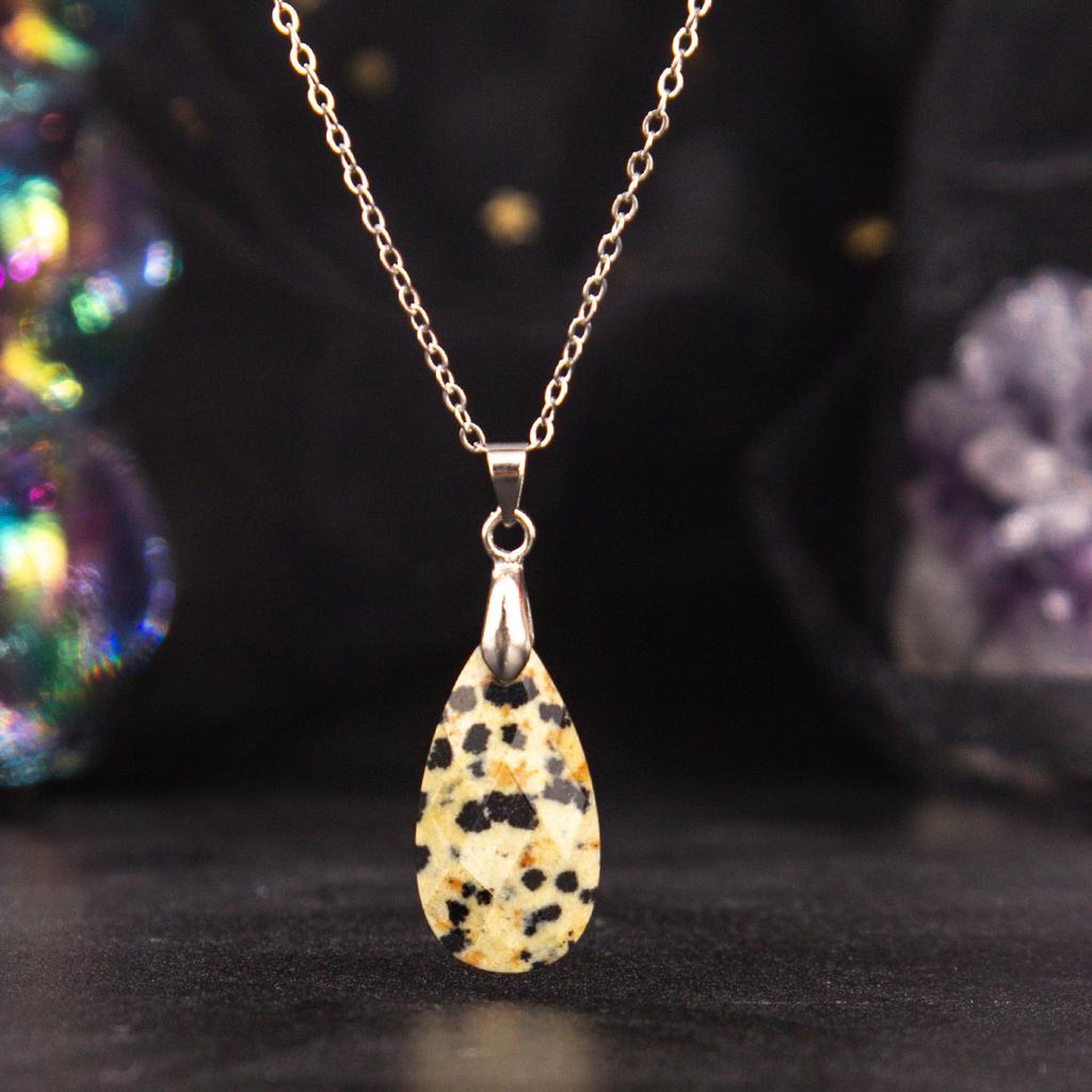 Natural Crystal Pendant, Blue Gold, Amethyst, Cut Surface, Long Water Droplet Necklace, jewelry,Christmas Gift, Valentine's Day Gift, Birthday Gift