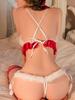 Erotic Lingerie Women Sexy Bodysuit Bow Floss Decration Celebrate The Christmas Theme Festival Present Deep V Crotchless For Sex