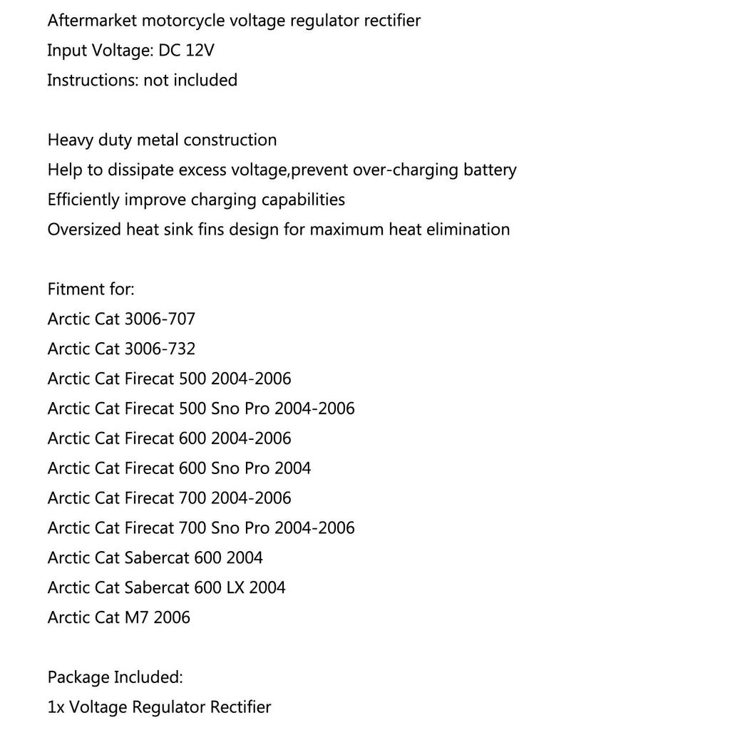 Voltage Regulator Rectifier For Arctic Cat Firecat 700 2004-2006 Cat M7 2006