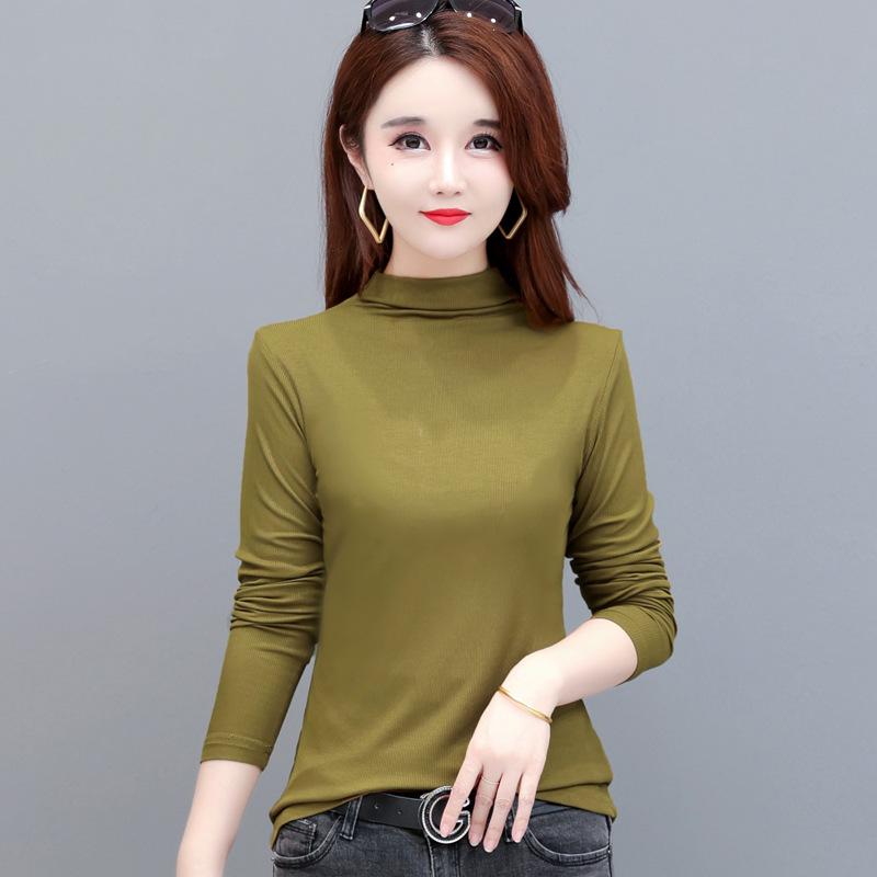 Women's Long Sleeve Modal T-Shirt: Loose Fit, Slimming, Half Turtleneck, Stretchy, Large Size, Perfect for Spring and Autumn.