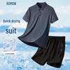 ROMON Men's 2026 Seamless Ice Silk Polo Shirt & Casual Shorts Set