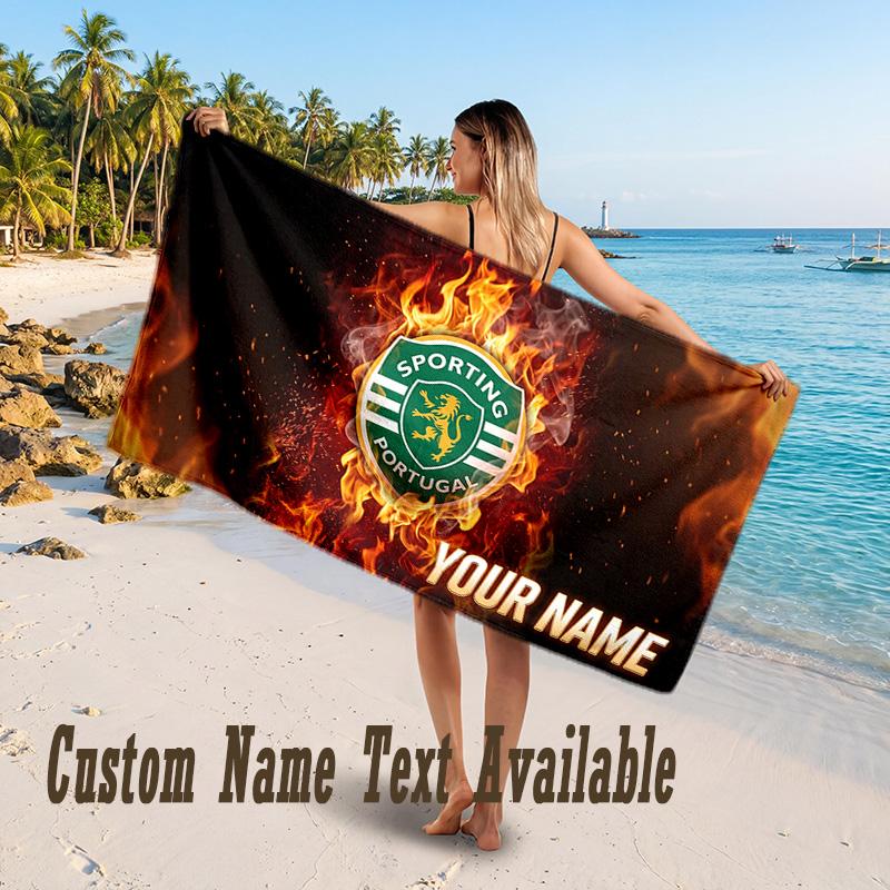 Sporting CP Design Beach Towel Custom Text Large Towel for Beach Vacation