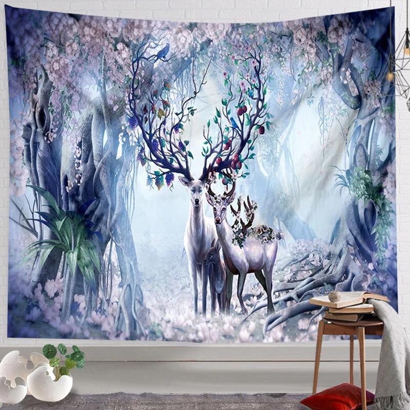 Christmas Elk Deer Tapestry Wall Decor Aesthetic Tapestry Home Decoration College Dorm Room Decor Art Tapestry Wall Hanging Decor