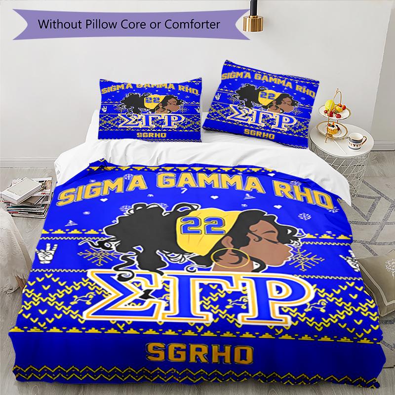3pcs Sigma SGR Gamma Rho Pattern Bedding Set Duvet Cover Set Includes Duvet Cover &pillowcases, Perfect All Season Bedroom Decoration & Gift