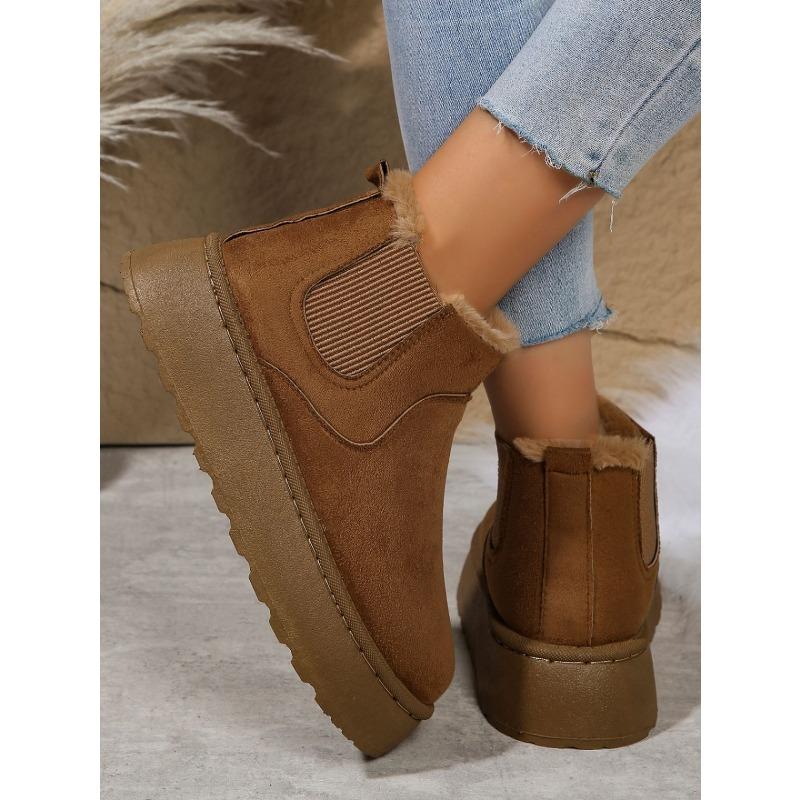 Fleece-Lined Round-Toe Slip-On Cotton Boots New Fall/Winter Oversized Thick-Sole Snow Boots for Women