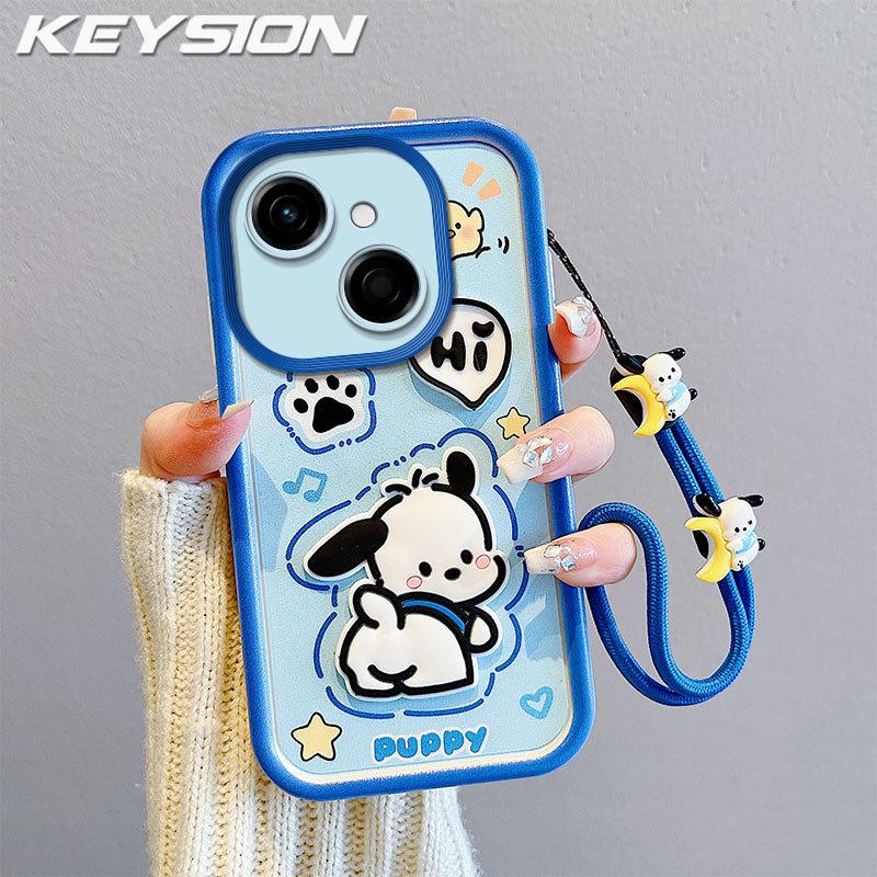 KEYSION Shockproof Case for TECNO Spark 40C with Lanyard Soft Silicone Cute 3D Cartoon Doll Phone Back Cover for Tecno Spark 40C