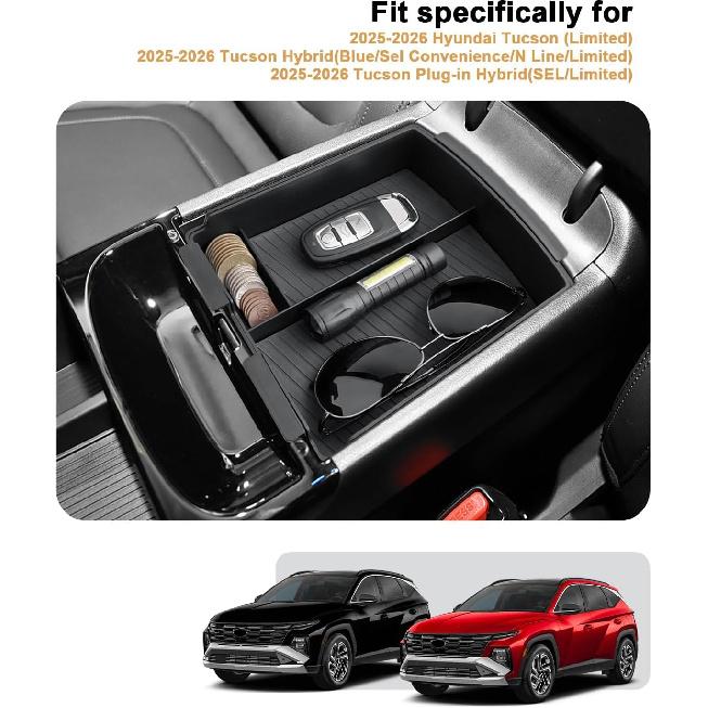 ECOZEN Double-Layer Center Console Organizer For 2025-2026 Hyundai Tucson(Limited)/2025-2026 Tucson Hybrid/Tucson Plug-In Hybrid Armrest Organizer -