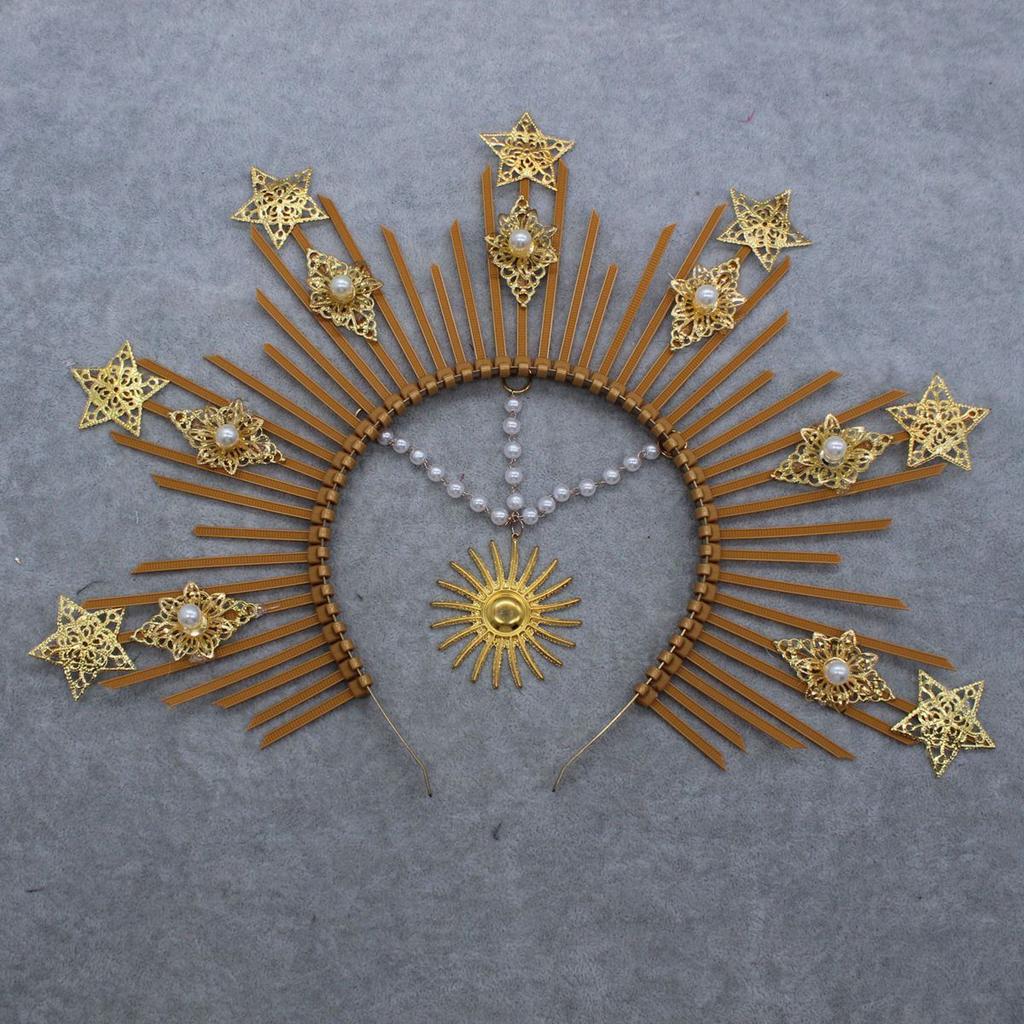 Handmade Sun Halo Crown Headband Gold Silver Black Star Hair Band Gothic Lolita Goddess Queen Anna Tiara Headpiece Accessories