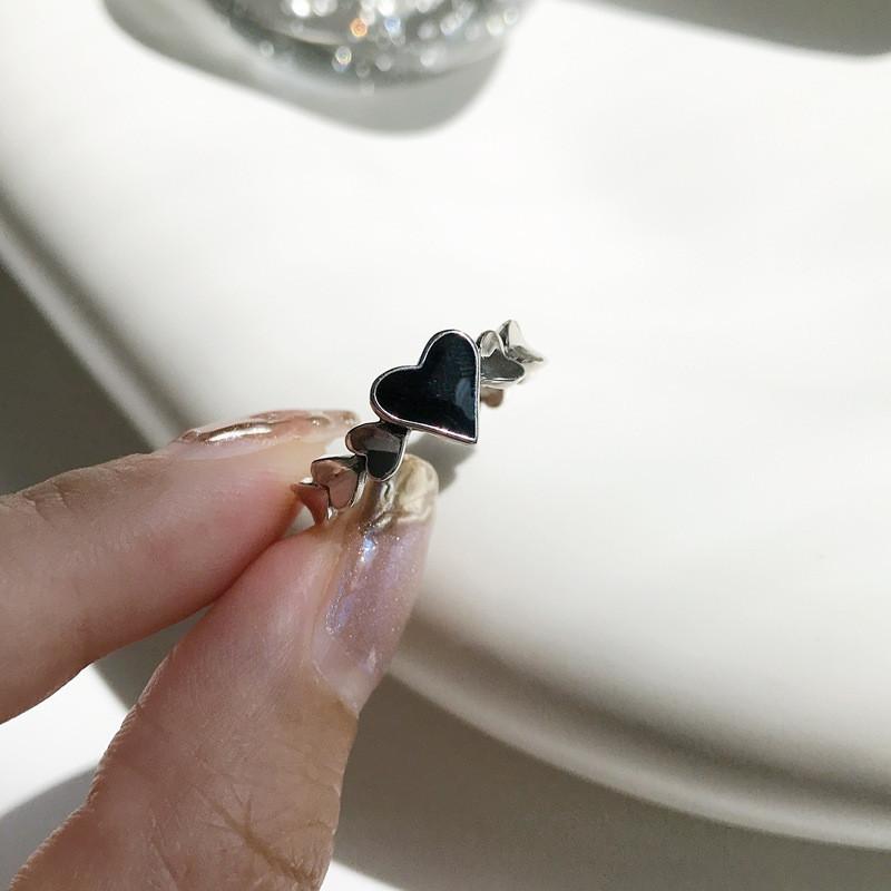 Elegant S925 Silver Retro Heart Ring Adjustable Size Stunning Korean Fashion Jewelry For Women