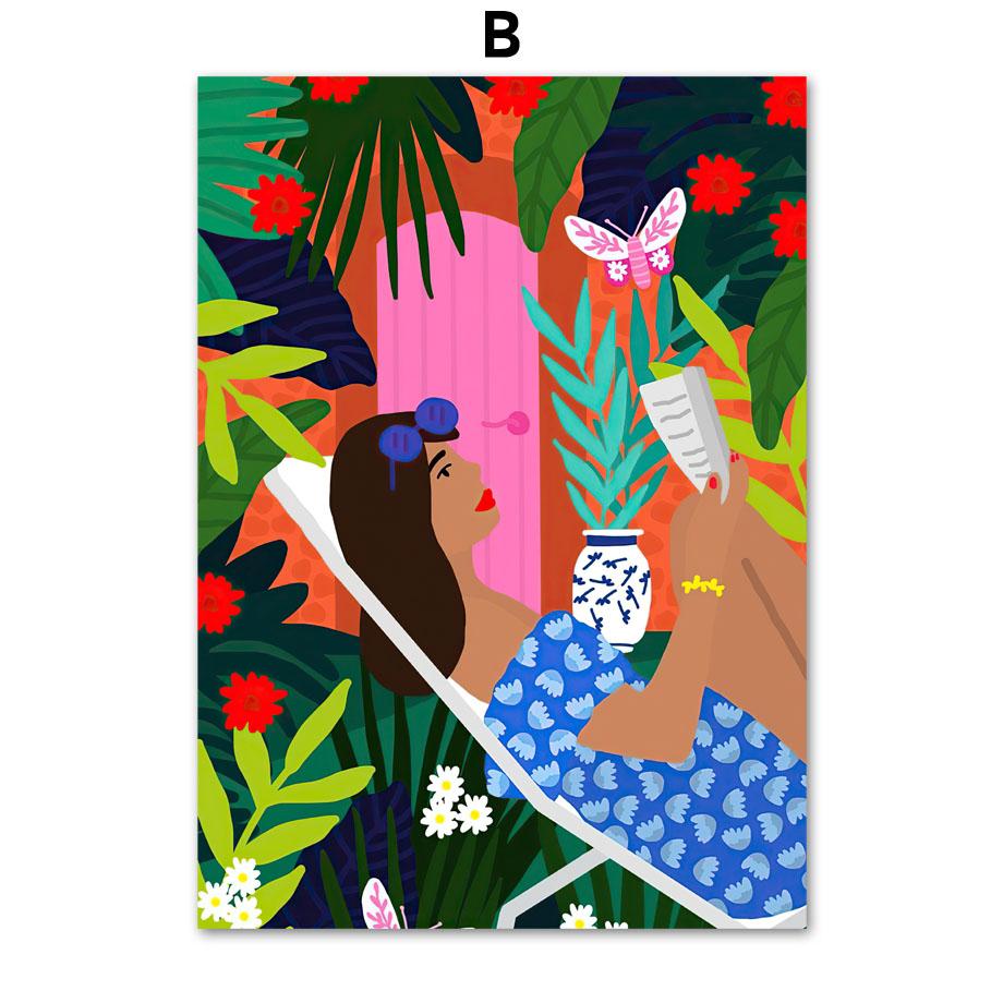 Böhmischen Stil Abstrakte Mädchen Blume Pflanze Nordic Vintage Poster Wand Kunst Drucke Leinwand Malerei Dekor Bilder Für Wohnzimmer