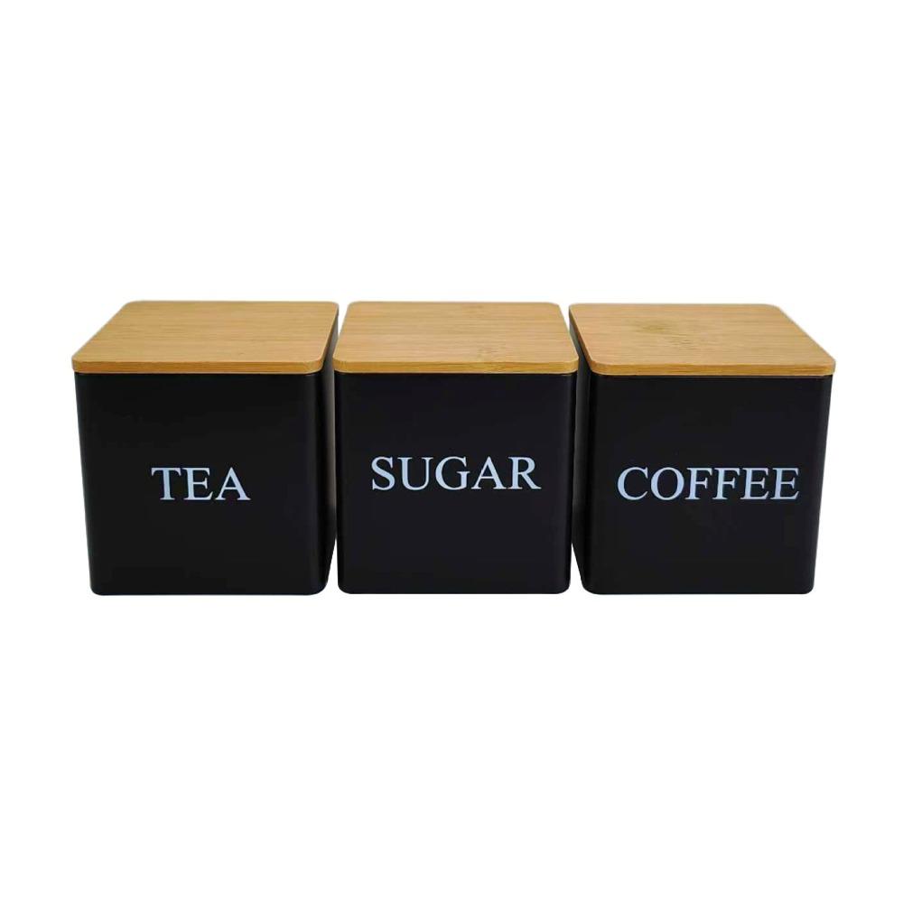 3PCS Reusable Tea Canister Metal Sugar Storage Jar Minimalist Spice Jar Seasonings чёрный