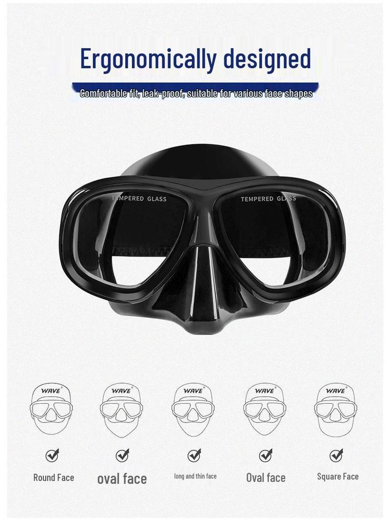 Wave Pro Snorkel Set: Silicone Dry Snorkel & Large Frame Prescription Diving Mask