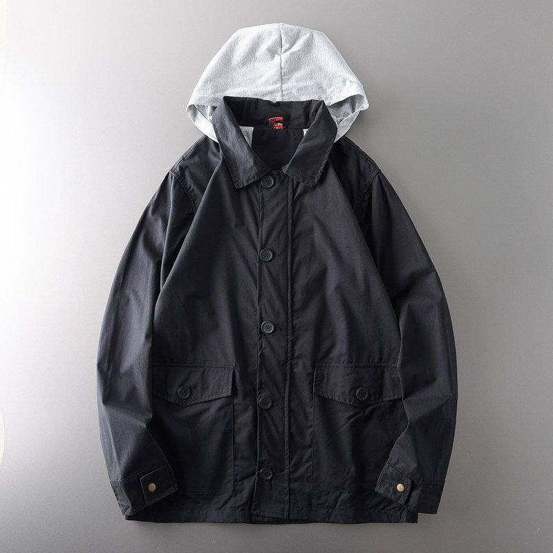 Label Cutting American Retro Pure Cotton Spring & Fall Tooling Style Outwear Black M(65-72.5kg)