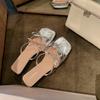 Grape Mother Has the Same Temperament Square Head Double Bow with Versatile Sandals Women's Summer French Casual Low-heeled Slippers