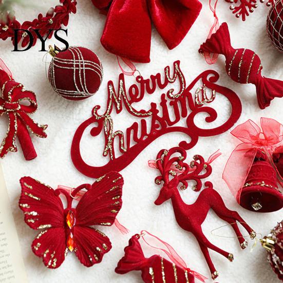 Bell Holiday Ornaments Christmas Red Flocking Wreath Snowfall Elk Noel Home Party Decor Pendant Snowy Winter for Tree Hanging Decorations