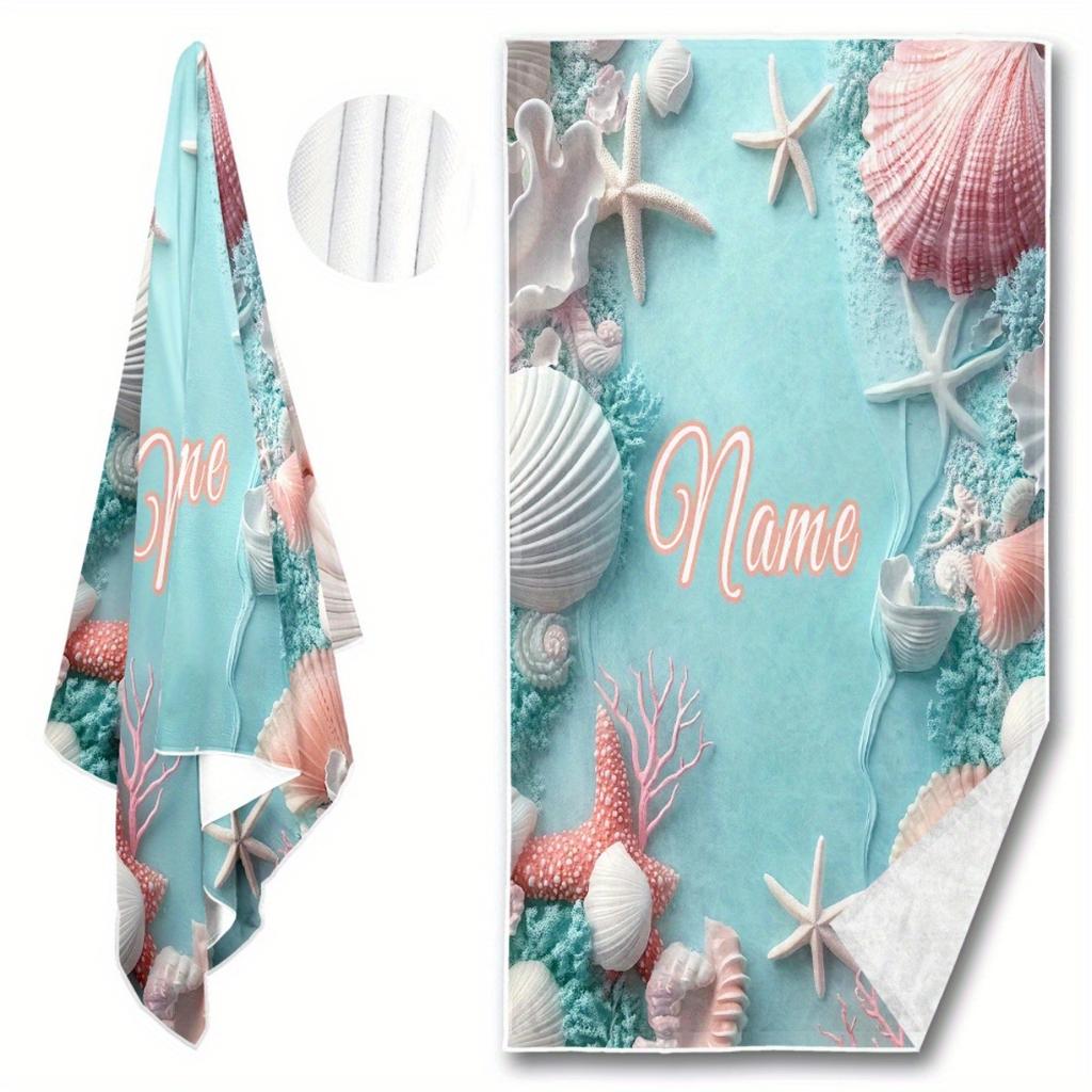 Custom Beach Towel Personalized Name Seashell Starfish Microfiber Bath Towels Soft Quick Dry Swimming Pool Lounger All Season