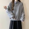 Women Solid Color Loose Half Zip Stand Collar Cropped Thin Casual Sweatshirt