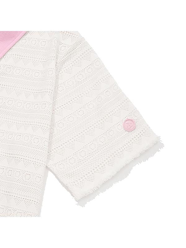 KIRSH Cut-Off Collar Point Lace Short Sleeve Knit [Ivory]
