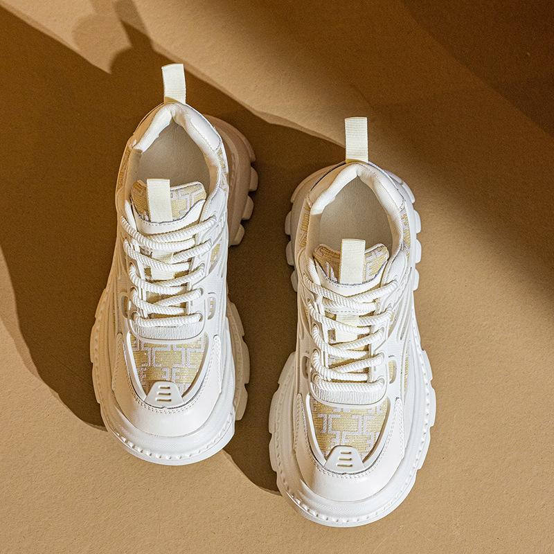 

European station fashion dad shoes women 2025 autumn new thick-soled mesh casual breathable student height-increasing sports shoes 34