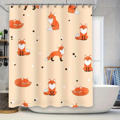 Charming Cartoon Fox Pattern Shower Curtain Waterproof Fabric Bathroom Decor Home Decoration 3D Printing Orange White Colorful A