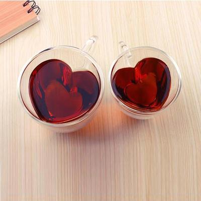 Glas Kaffeetasse Becher Herz Liebesform Doppelwandig Trinken Tee Milch Saft Wasser Gläser Hitzebeständiges Trinkgeschirr Set Liebhaber Geschenk