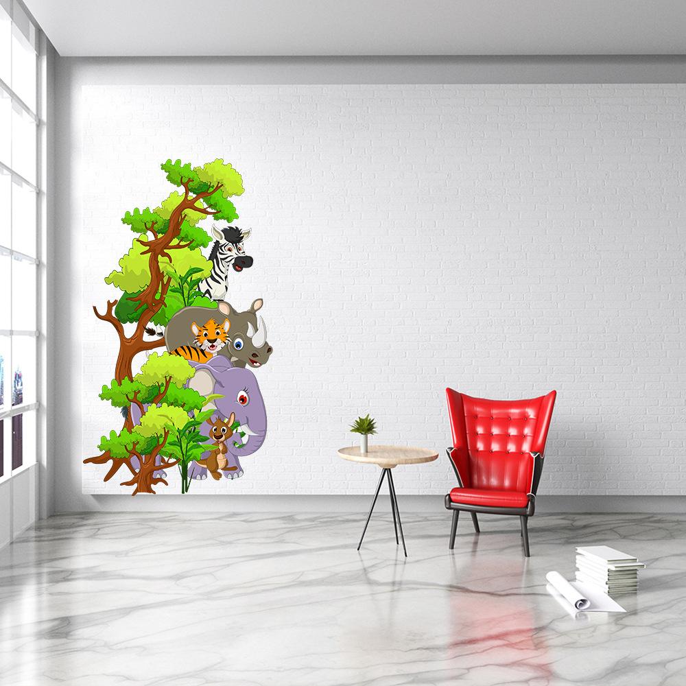 Waterproof Self-adhesive Big Tree Animal Elephant Rhino Tiger Maca Wall Sticker Bedroom Living Room Wall Decor Sticker Door Sticker