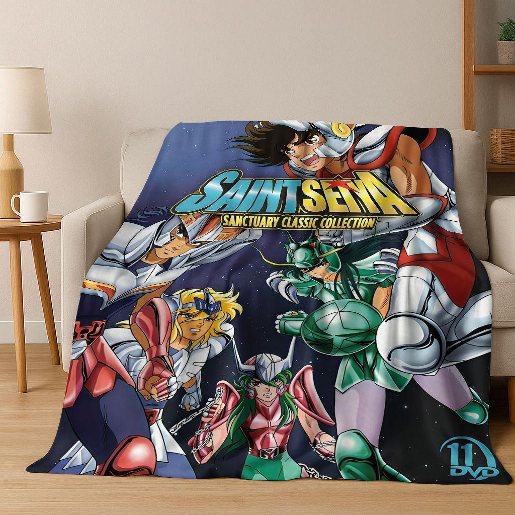 Retro Anime Saint Seiya Gold Saint Cartoon Flannel Blanket,Cozy Soft Throw Blanket for Home Bedroom Bed Sofa Picnic Cover Kids