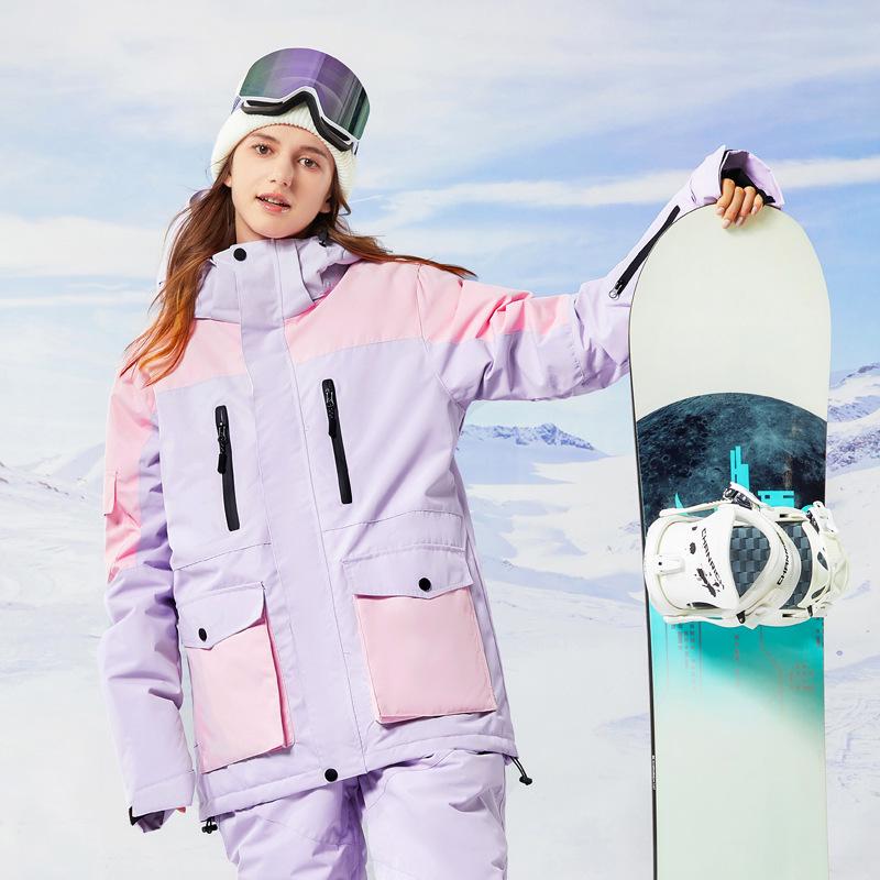 Women's Color Block Ski Suit & Men's Waterproof Ski Jacket - Windproof, Warm, and Breathable for Winter Outdoor Adventures
