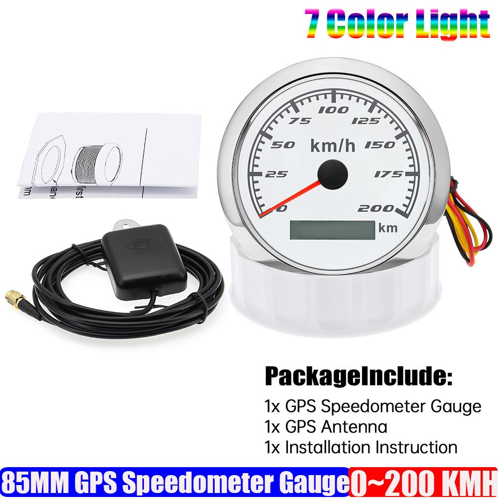Auto KFZ Marine Boot 85mm GPS Tachometer Anzeige mit GPS Antenne 7 Farben Hintergrundbeleuchtung Geschwindigkeitsmesser 30KMH,60KMH,120KMH,200KMH,300KMH