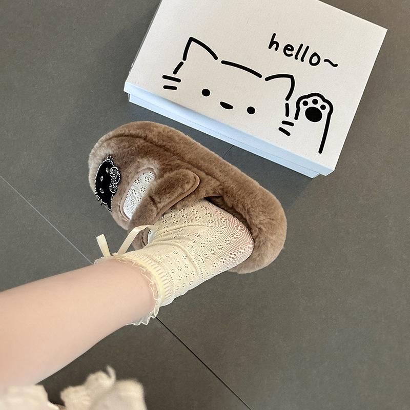 Cute cartoon Hello Kitty thick bottom plush star half slippers 2025 autumn and winter new outer wear female punk style