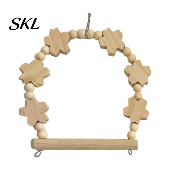 Parrot Climbing Toy Swing Perch, Solid Wood Perch Pole, Wooden Blocks And Beads Arch, Unpainted Bird for Small Medium Parrots with