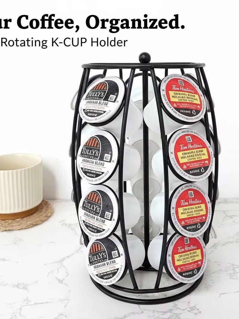 360 Rotating Coffee Pod Holder for K-Cup, 20 Capsule Capacity Carousel Tower, Kitchen Countertop Storage Organizer Rack Stand