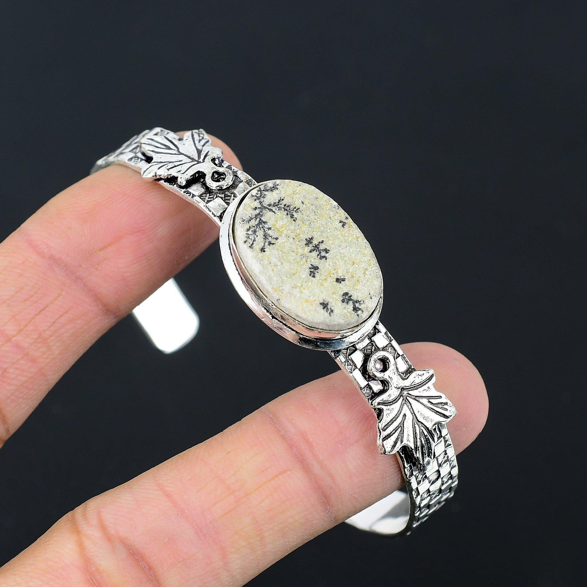 

Mothers day Deal Psilomelane Dendrite Gemstone Trendy New Bangle Sterling Silver Adjustable