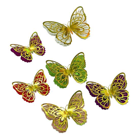 

6 Pcs 3D Butterfly Wall Decor Double Layer Wings Butterfly Decorations Removable Glitter Metallic Hollow Room Mural Art for Bedroom Living Room Party