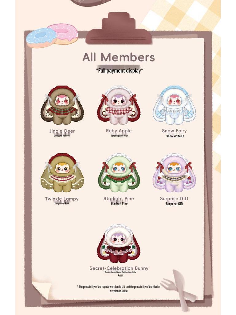 Three Little Hairy Snow Night Tea Party Plush Doll Blind Box - Cute Hand-Painted Cartoon Figure Ornament Gift