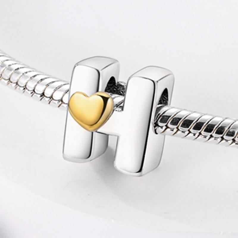 Original A-Z Alphabet Charms Bead 925 Silver 26 Letters CZ Zircon Heart Love Charm Fit Bracelet Bangle Jewelry Making