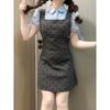 Preppy Suit Polka Dot Camisole Dress Petite Dress Women's New Summer Short-sleeved Strappy Shirt