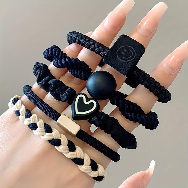 5pcs Simple Heart-shaped Hair Ring Women High Elastic Korean-style Rubber Band Hair Accessories